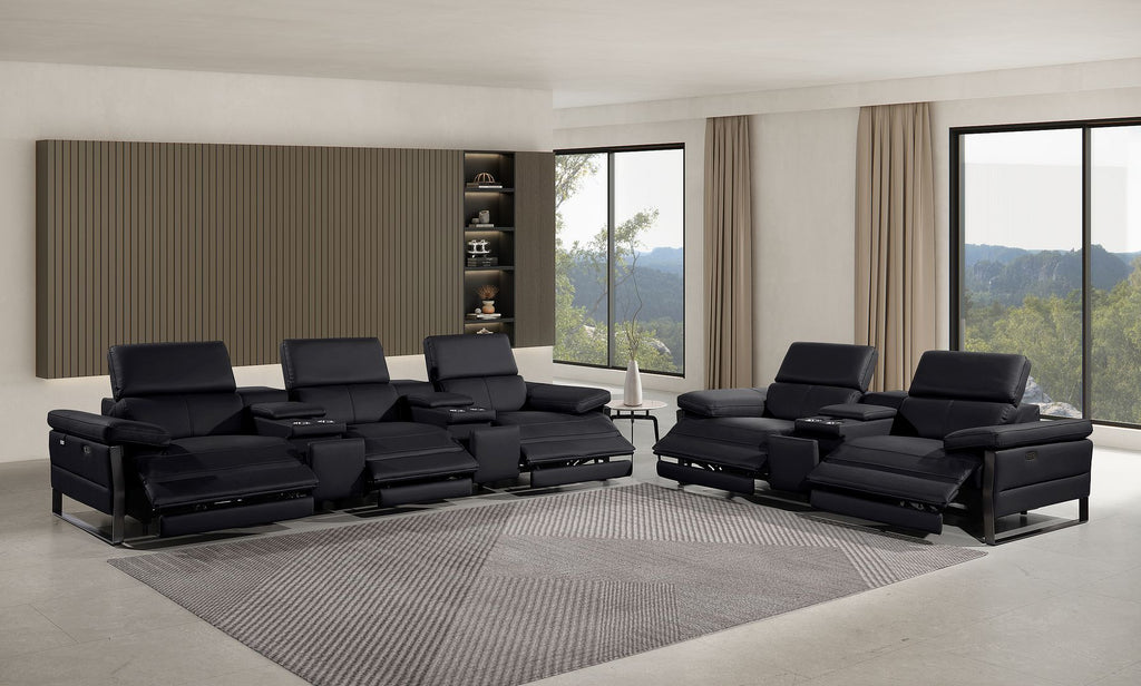 1246 Divanitalia Modular Power Reclining Dual Console Sofa and Console Loveseat Set with Power Headrests - Top Grain Italian Leather - Black - SKU 1246-BLACK-8.5-HT-2PC - view 2