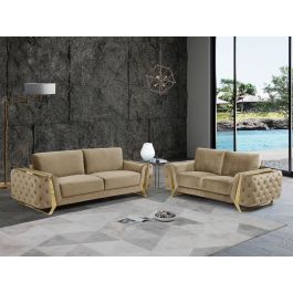 1051 Divanitalia Beige 3-Piece Sofa Set in Velvet Fabric