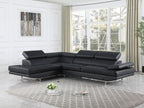 8136 Left Arm Facing Chaise with Adjustable Headrest in Genuine Leather - Black