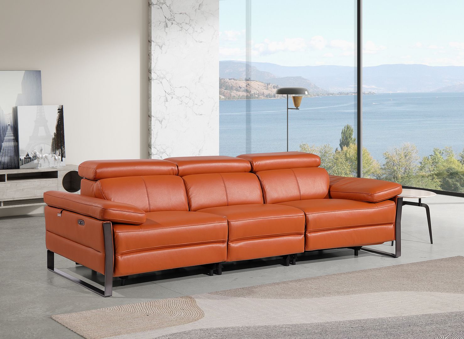 1246 Divanitalia Modular Power Triple Reclining Sofa with Power Reclining Headrests - Top Grain Italian Leather - Camel - SKU 1246-CAMEL-3.3-HT