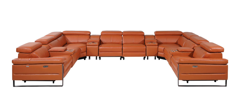 1246 Divanitalia 12-Piece U-Shaped Modular Power Reclining Sectional Sofa with 4 Power Recliners and Power Headrests - Top Grain Italian Leather - Camel - SKU 1246-CAMEL-12PC-4PWR-U-SECTIONAL - view 3