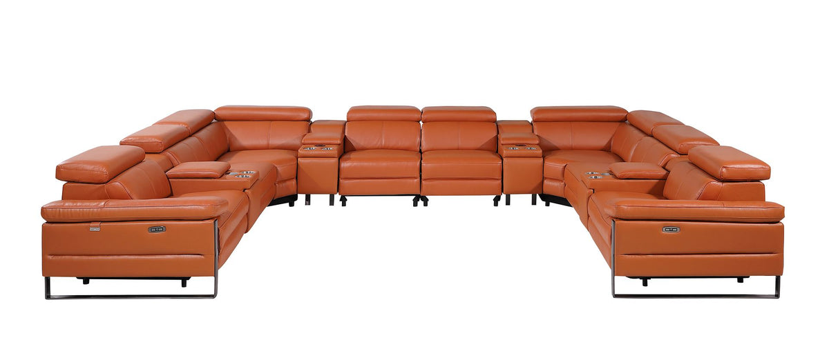 1246 Divanitalia 12-Piece U-Shaped Modular Power Reclining Sectional Sofa with 4 Power Recliners and Power Headrests - Top Grain Italian Leather - Camel - SKU 1246-CAMEL-12PC-4PWR-U-SECTIONAL - view 3