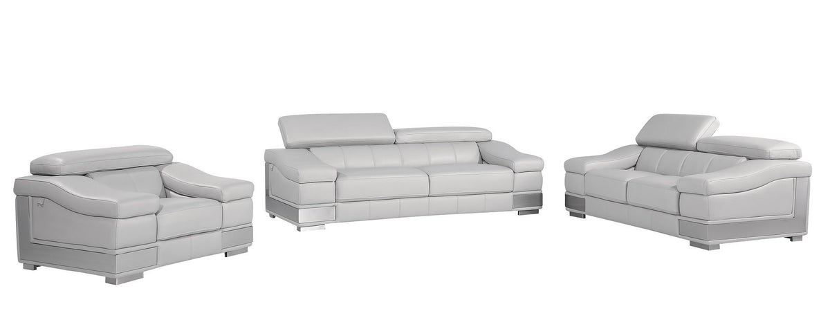 415 Divanitalia 3-Piece Sofa Set with Adjustable Headrest in Top-grain Italian Leather - Light Grey - SKU 415- LIGHT GRAY 3PC (S/L/CH) - GROUP - view 2