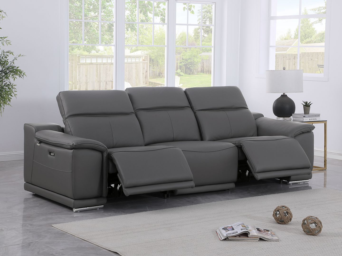 9762 Divanitalia 3-Piece Modular Power Reclining Sofa with 2 Power Recliners in Top Grain Italian Leather