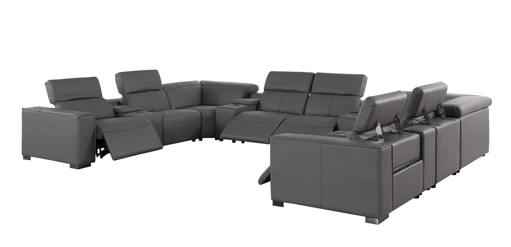 1208 12 Piece U-Shaped Leather Sectional Sofa with 4 Power Recliners & Power Headrest