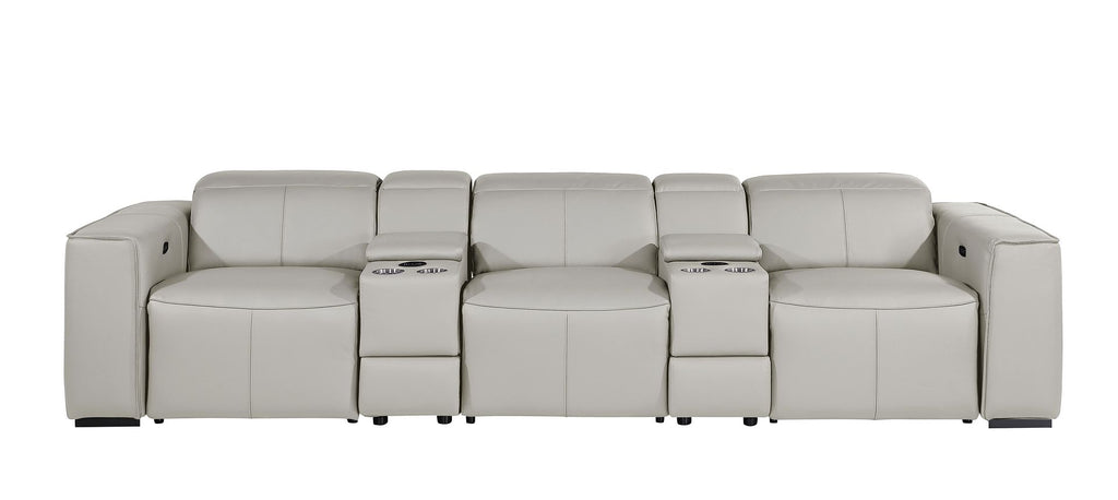 1224 Divanitalia 5-Piece Modular Power Reclining Sofa in Top Grain Italian Leather with 3 Power Recliners & Power Headrests - Light Grey - SKU 1224-LT-GREY-5.3-HT - view 3