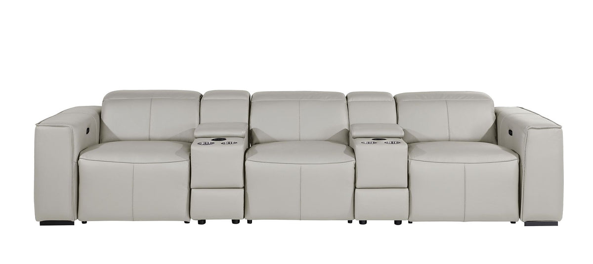 1224 Divanitalia 5-Piece Modular Power Reclining Sofa in Top Grain Italian Leather with 3 Power Recliners & Power Headrests - Light Grey - SKU 1224-LT-GREY-5.3-HT - view 3