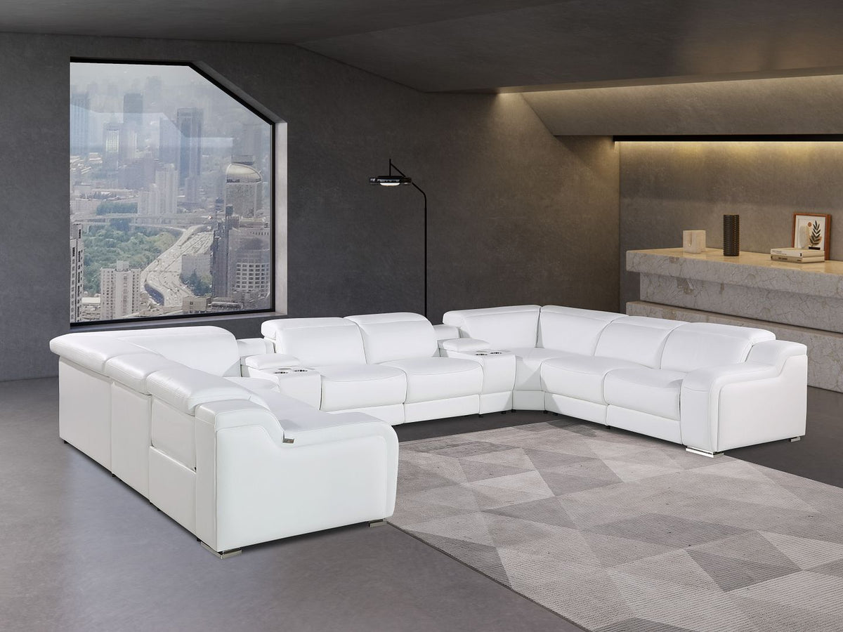 1116 Divanitalia 10-Piece U-Shaped Sectional Sofa in Top Grain Italian Leather with 4 Power Recliners & Power Headrests - White - SKU 1116-WHITE-10PC-4PWR-U-SECTIONAL-GROUP