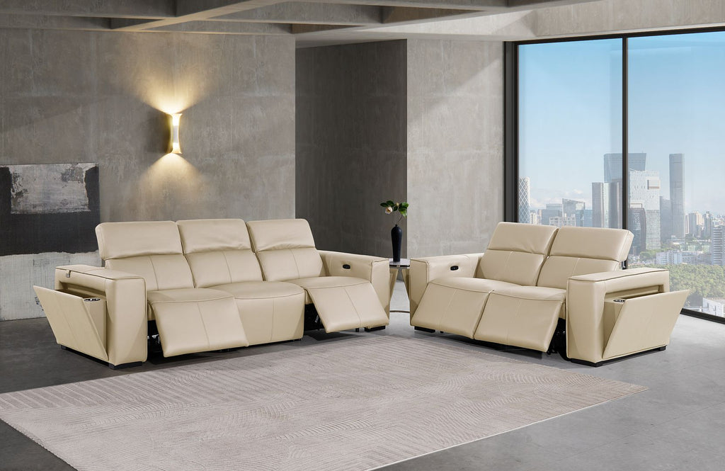1224 Divanitalia 5-Piece Modular Power Reclining Sofa and Loveseat Set in Top Grain Italian Leather with 4 Power Recliners & Power Headrests - Beige - SKU 1224-BEIGE-5.4-HT-2PC - view 2