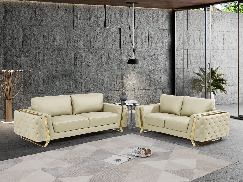 1050 Divanitalia 2-Piece Sofa Set in Top-grain Italian Leather - Beige - SKU 1050-BEIGE-3PC