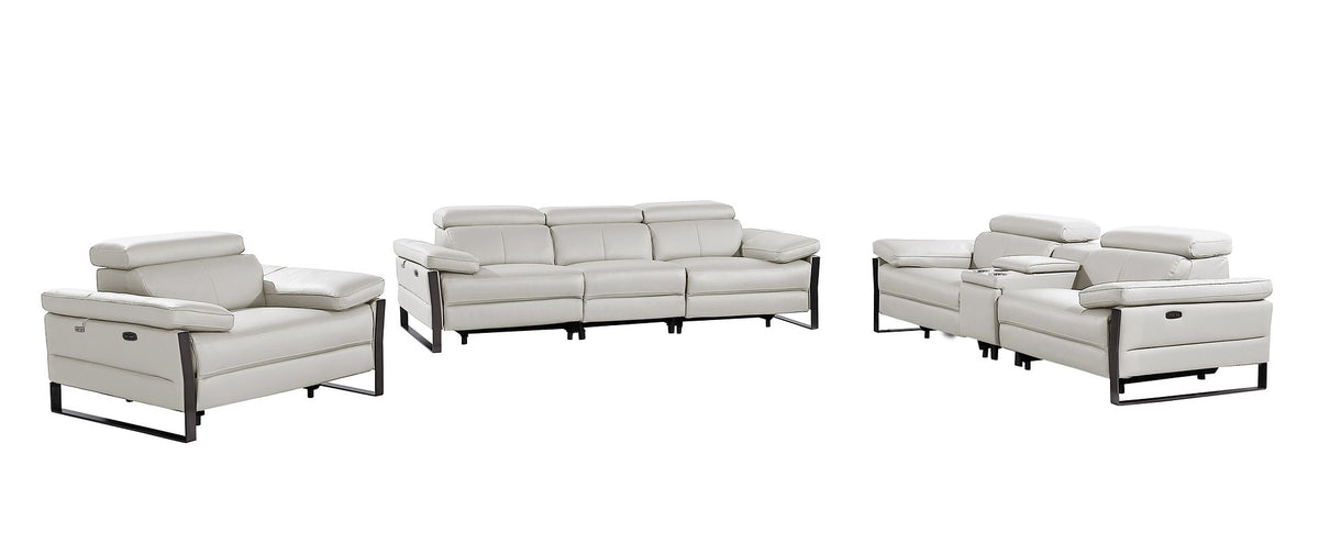 1246 Divanitalia Modular Power Dual Reclining Sofa, Console Loveseat, and Chair Set with Power Headrests - Top Grain Italian Leather - Light Grey - SKU 1246-LT-GREY-7.5-HT-3PC - view 3