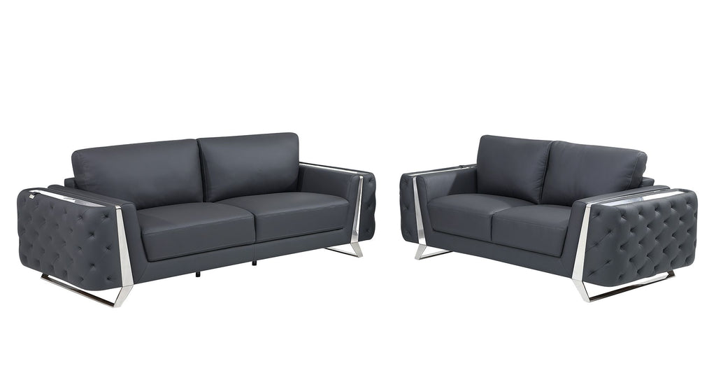 1050 Divanitalia 3-Piece Sofa Set in Top-grain Italian Leather - Dark Grey - SKU 1050-DK-GRAY-2PC - view 2