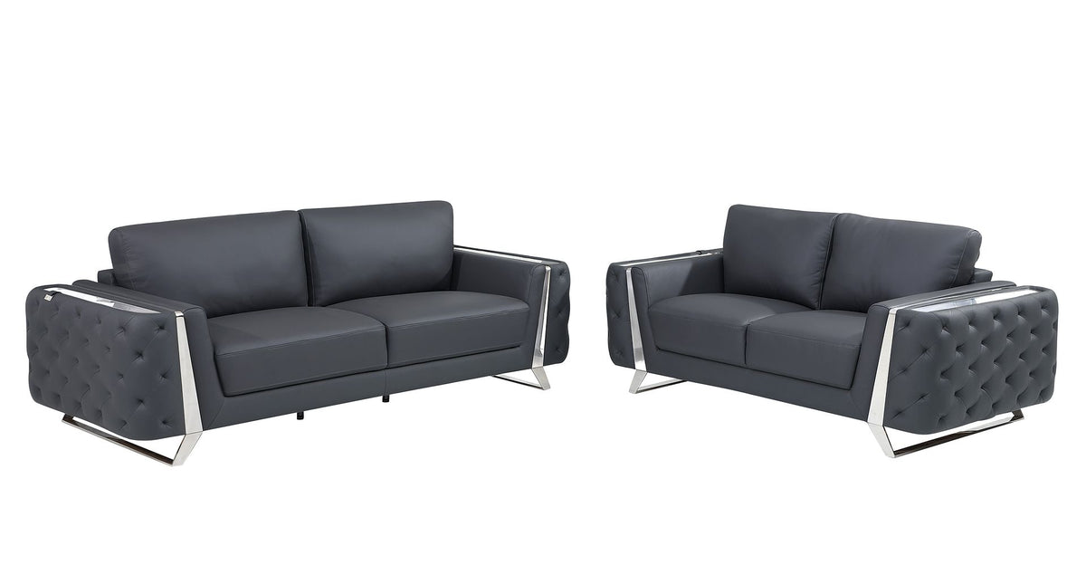 1050 Divanitalia 3-Piece Sofa Set in Top-grain Italian Leather - Dark Grey - SKU 1050-DK-GRAY-2PC - view 2
