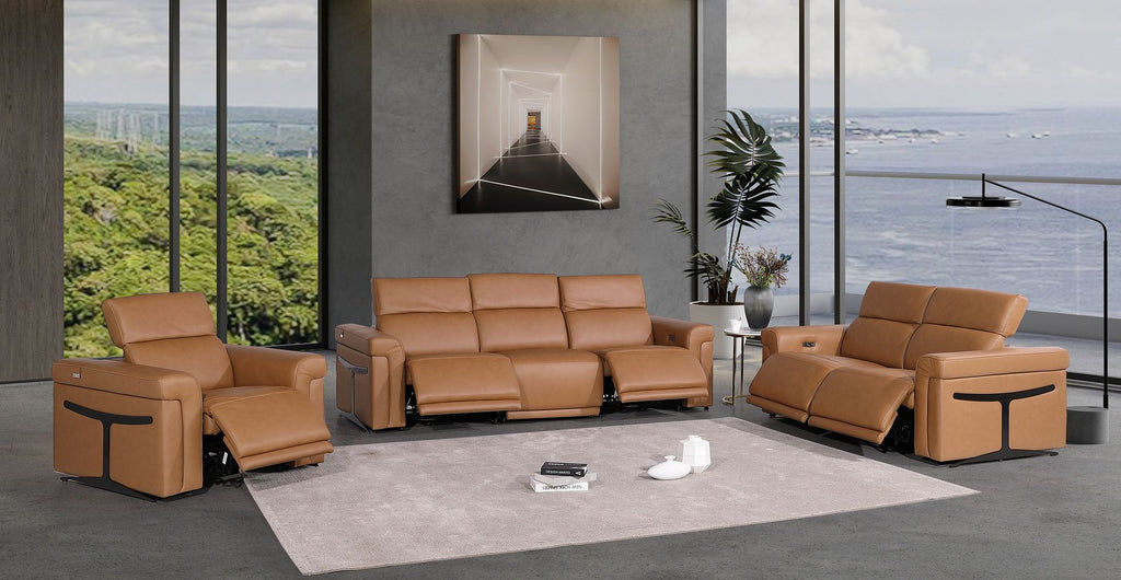 1126 Divanitalia 6-Piece Modular Power Reclining Sofa, Loveseat & Chair Set in Top Grain Italian Leather with 5 Power Recliners & Power Headrests - Cognac - SKU 1126-COGNAC-6.5-HT-3PC - view 2