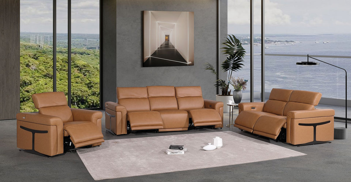 1126 Divanitalia 6-Piece Modular Power Reclining Sofa, Loveseat & Chair Set in Top Grain Italian Leather with 5 Power Recliners & Power Headrests - Cognac - SKU 1126-COGNAC-6.5-HT-3PC - view 2