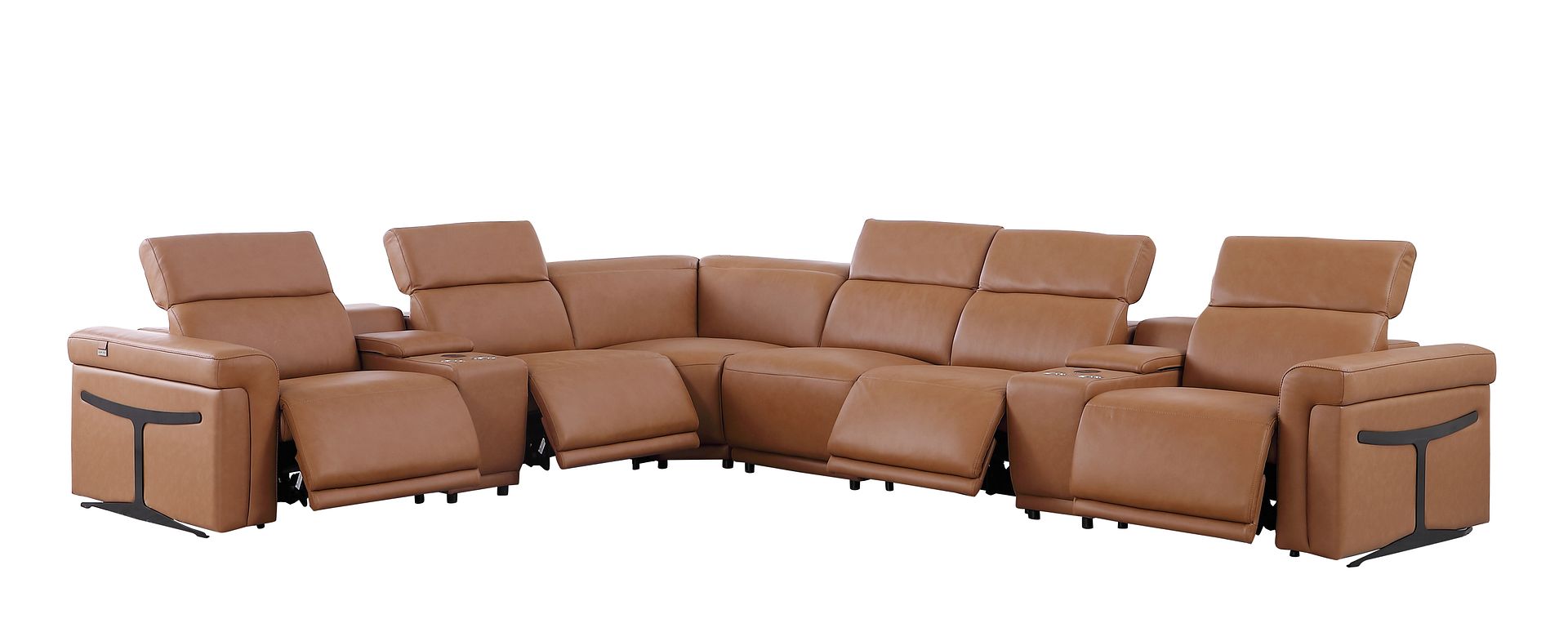 1126 Divanitalia 8-Piece L-Shaped Sectional Sofa in Top Grain Italian Leather with 4 Power Recliners & Power Headrests