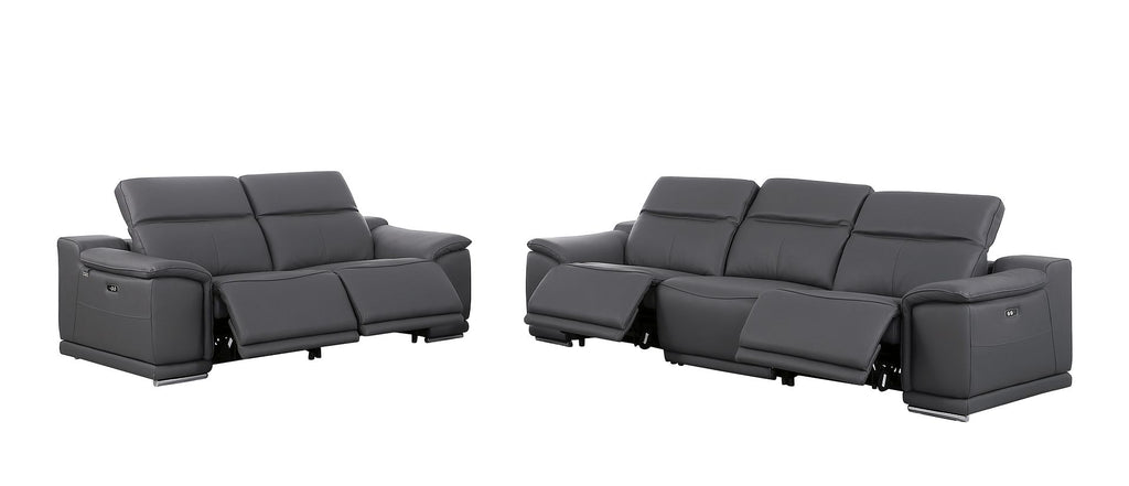 9762 Divanitalia 5-Piece Modular Power Reclining Sofa and Loveseat Set with 5 Power Recliners in Top Grain Italian Leather - Dark Grey - SKU 9762-DK-GREY-5.4-HT-2PC - view 4