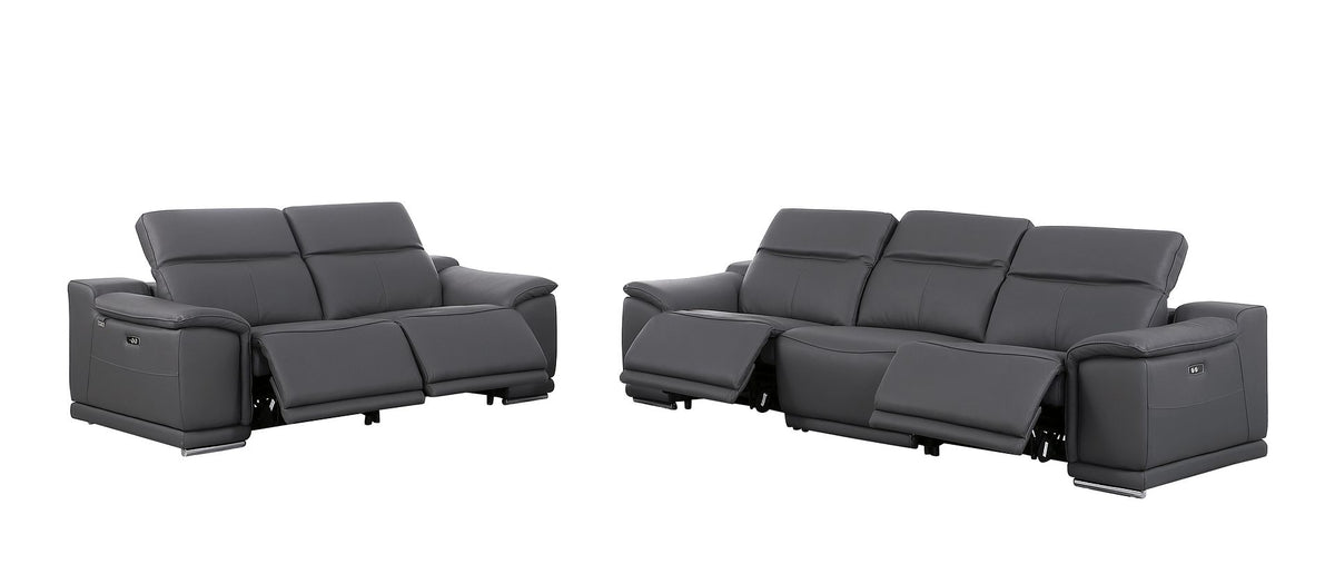 9762 Divanitalia 5-Piece Modular Power Reclining Sofa and Loveseat Set with 5 Power Recliners in Top Grain Italian Leather - Dark Grey - SKU 9762-DK-GREY-5.4-HT-2PC - view 4