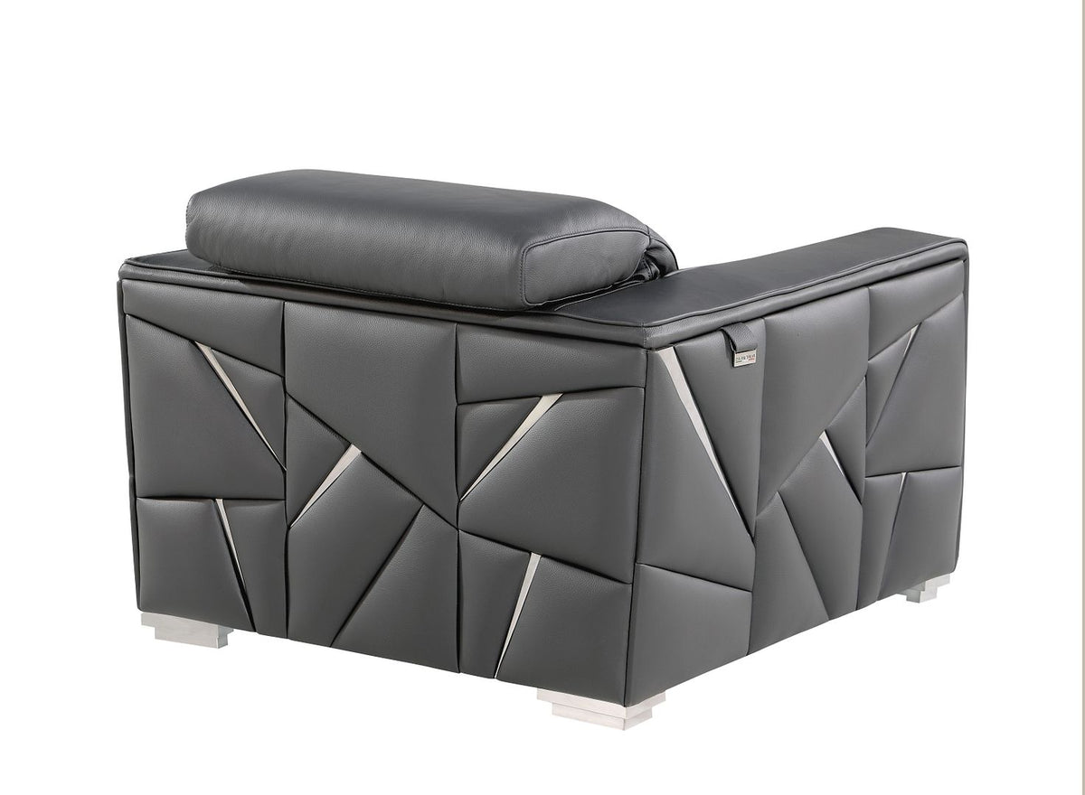 1120 Divanitalia 3-Piece Sofa Set with Adjustable Headrest in Top-grain Italian Leather - Dark Grey - SKU 1120-DK-GREY-3PC - view 11