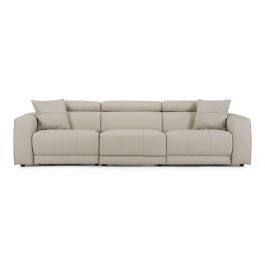 Dalton - Modern Italian Light Grey Leather 4 - Seat Sofa + 2 Recliners