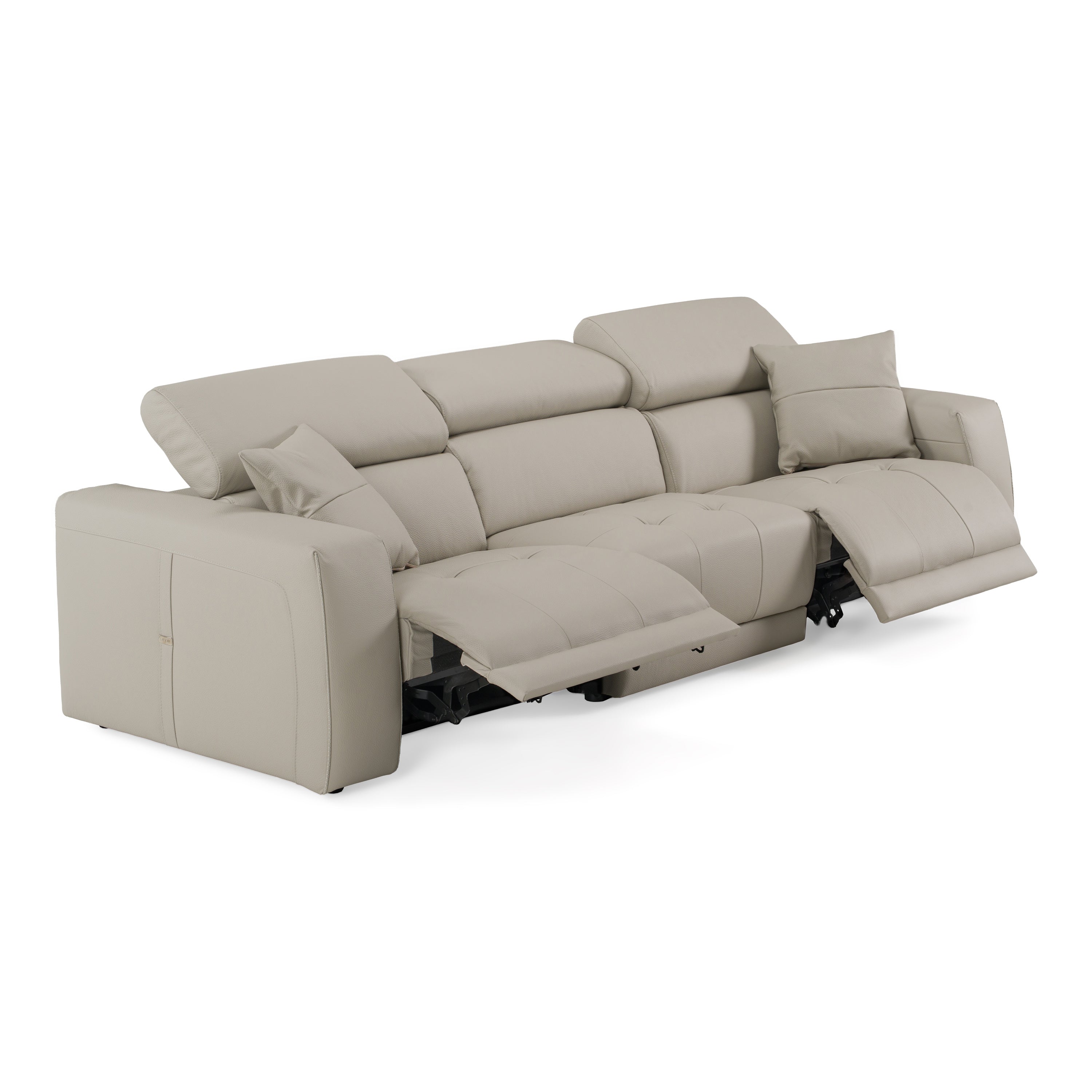 Dalton - Modern Italian Light Grey Leather 4 - Seat Sofa + 2 Recliners