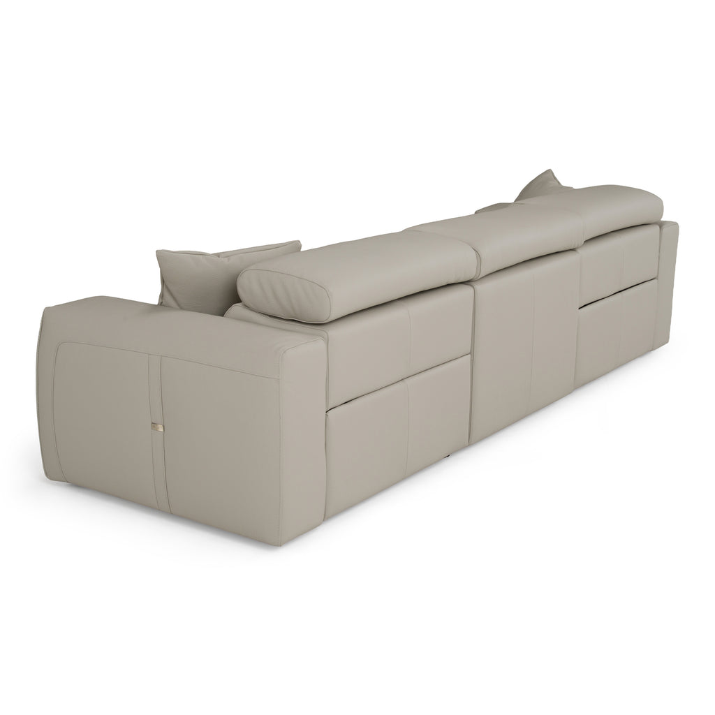 Dalton - Modern Italian Light Grey Leather 4 - Seat Sofa + 2 Recliners