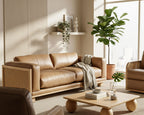 Danson - Modern Tan Leather + Wicker Sofa