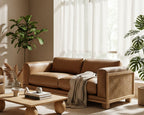 Danson - Modern Tan Leather + Wicker Sofa