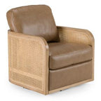 Danson - Modern Tan Leather + Wicker Swivel Accent Chair