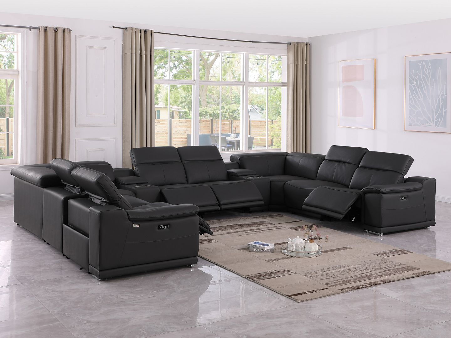 9762 Divanitalia 10-Piece U-Shaped Top Grain Italian Leather Sectional Sofa with 4 Power Recliners
