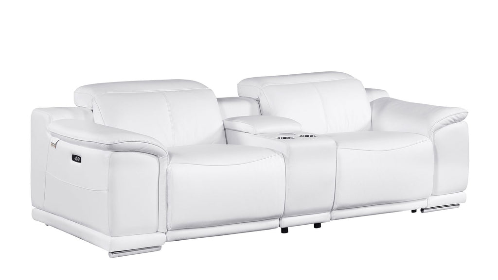 9762 Divanitalia 3-Piece Modular Power Reclining Console Loveseat with 2 Power Recliners in Top Grain Italian Leather