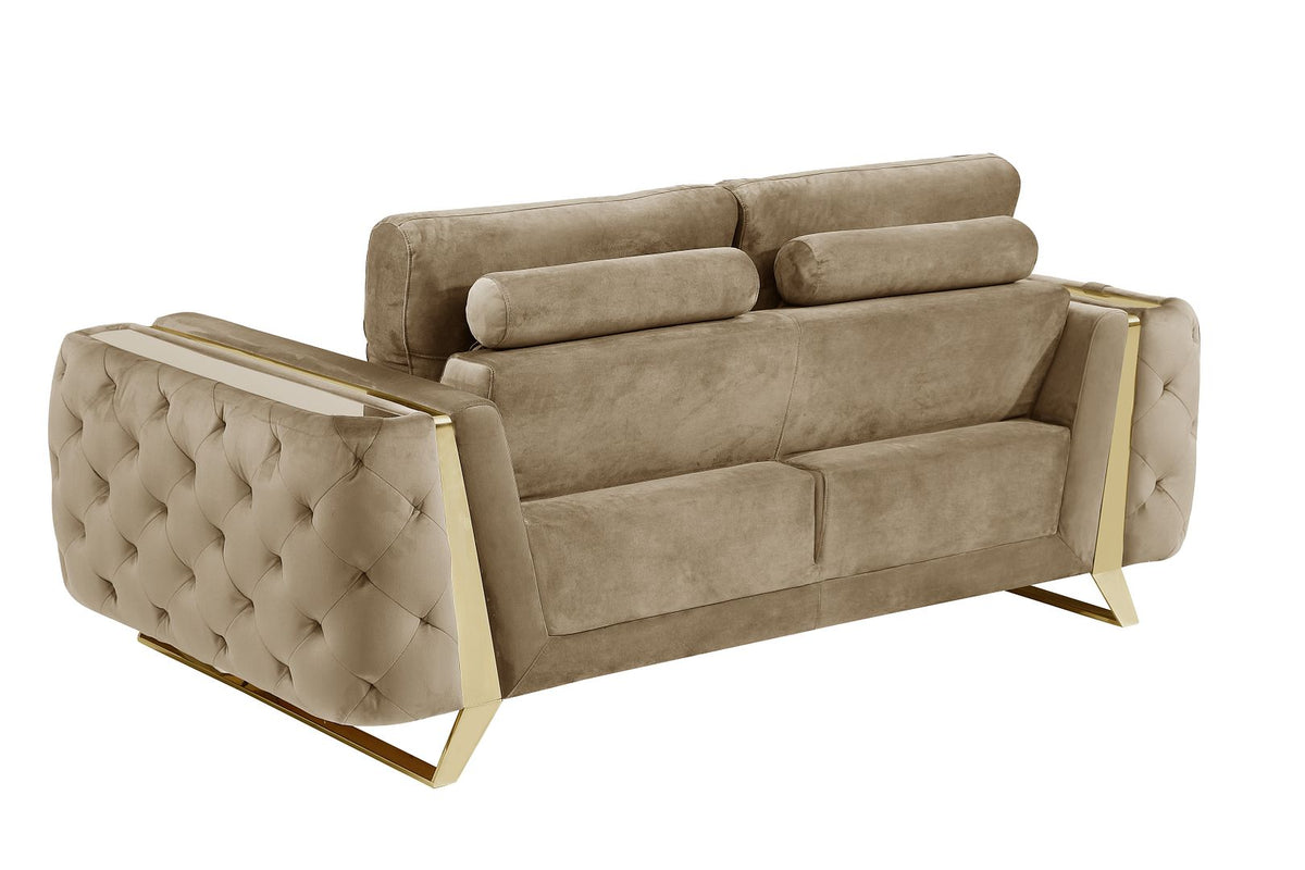 1051 Divanitalia Beige Loveseat in Velvet Fabric - Cream - SKU 1051-BEIGE-L - view 3