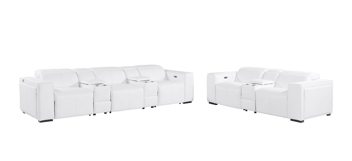 1224 Divanitalia 8-Piece Modular Power Reclining Sofa & Loveseat Set in Top Grain Italian Leather with 5 Power Recliners & Power Headrests - White - SKU 1224-WHITE-8.5-HT-2PC - view 4