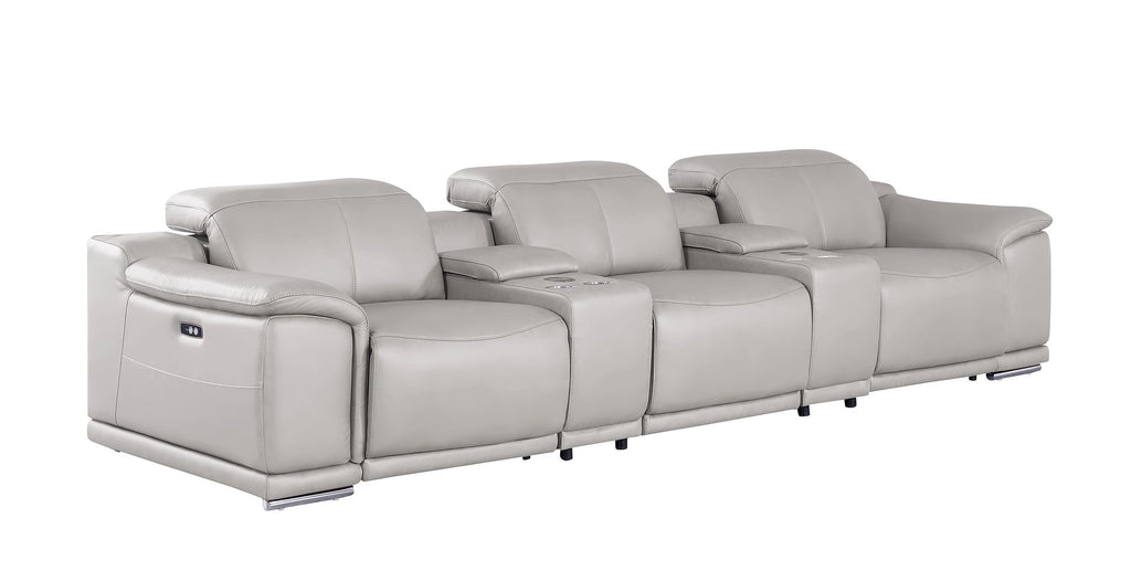 2679 Genuine Leather Sofa with 3 Power Recliners & Dual Storage Consoles