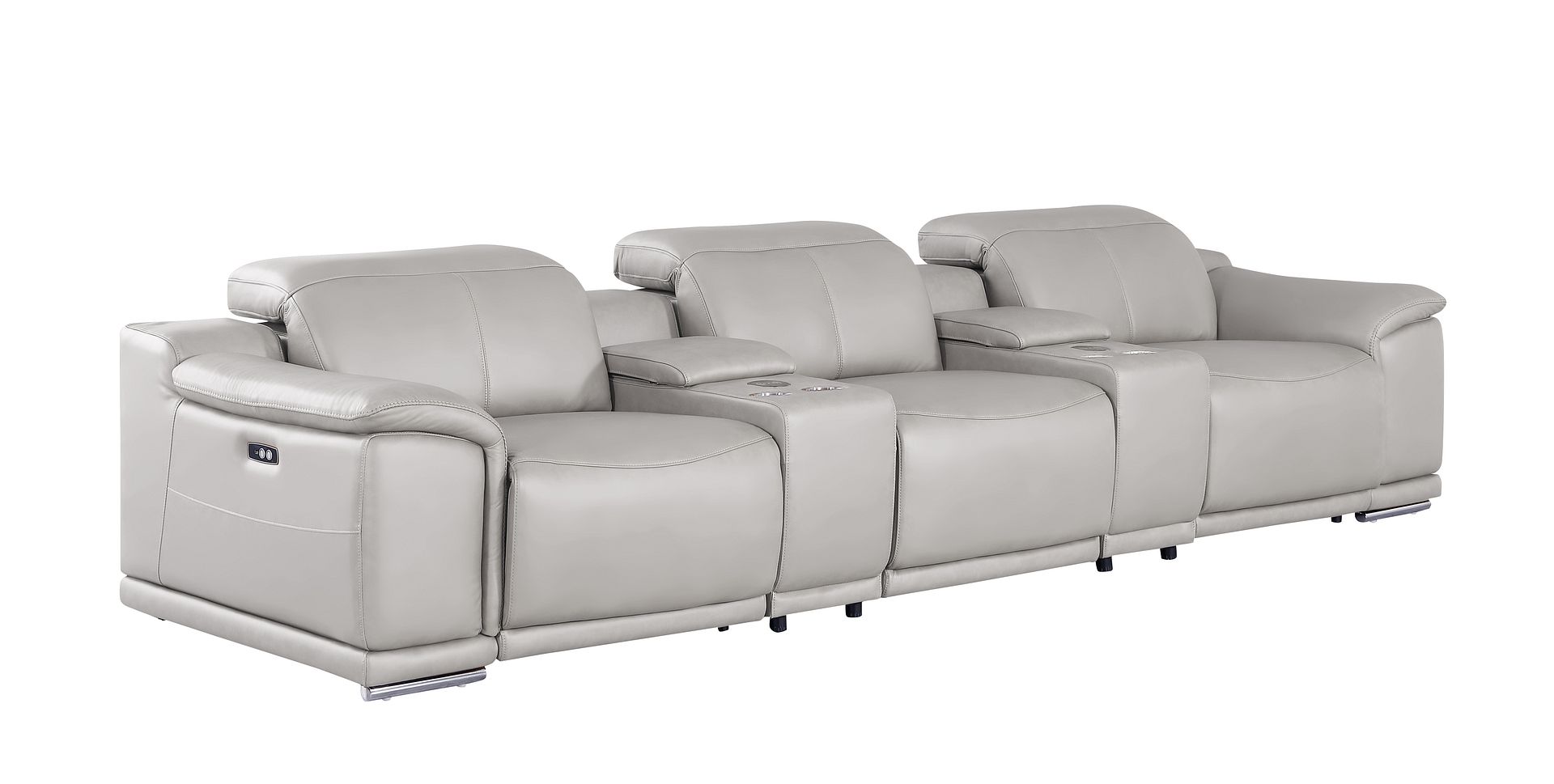 2679 Genuine Leather Sofa with 3 Power Recliners & Dual Storage Consoles
