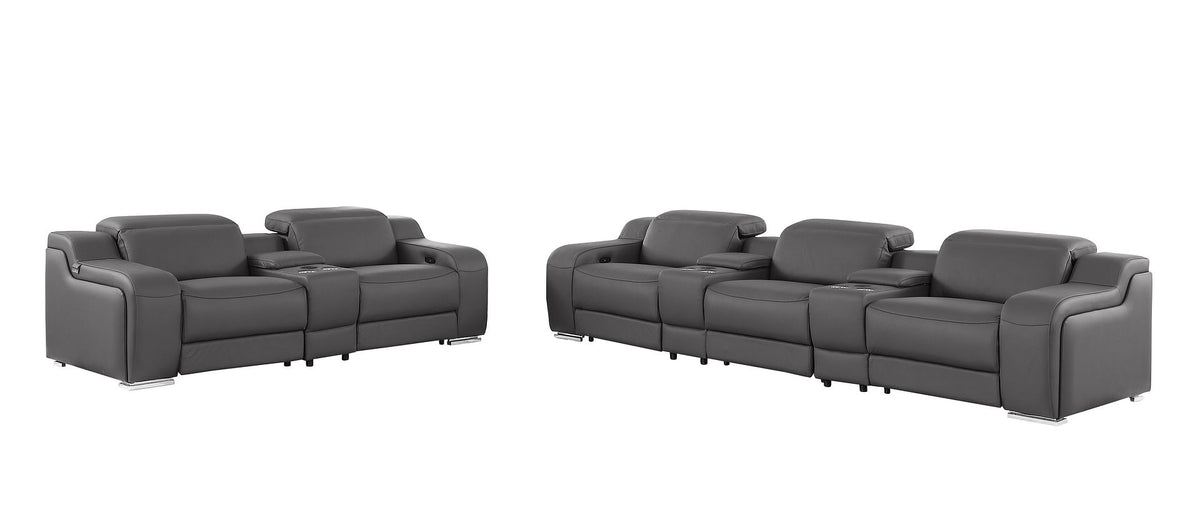 1116 Divanitalia 8-Piece Modular Power Reclining Sofa & Loveseat Set in Top Grain Italian Leather with 5 Power Recliners & Power Headrests - Dark Grey - SKU 1116-DK-GREY-8.5-HT - view 4