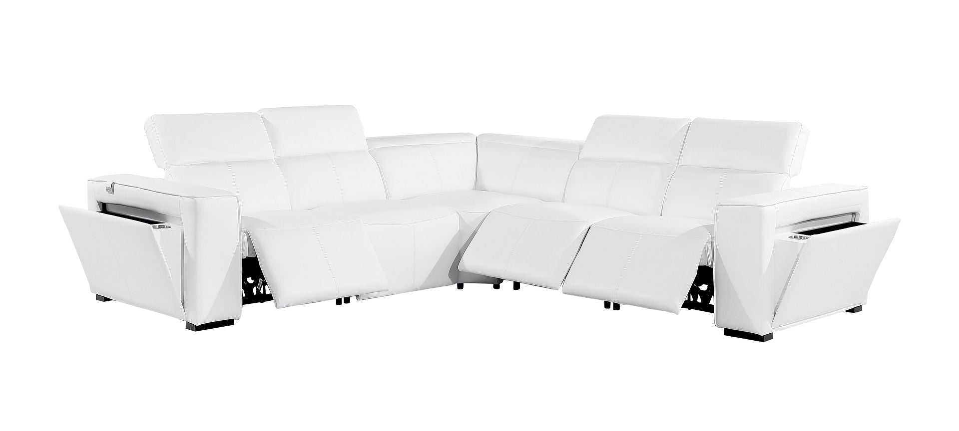 1224 Divanitalia 6-Piece L-Shaped Sectional Sofa in Top Grain Italian Leather with 3 Power Recliners & Power Headrests