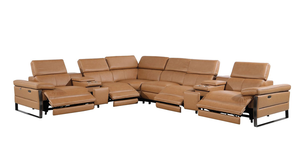 1246 Divanitalia 8-Piece L-Shaped Modular Power Reclining Sectional Sofa with 4 Power Recliners and Power Headrests - Top Grain Italian Leather