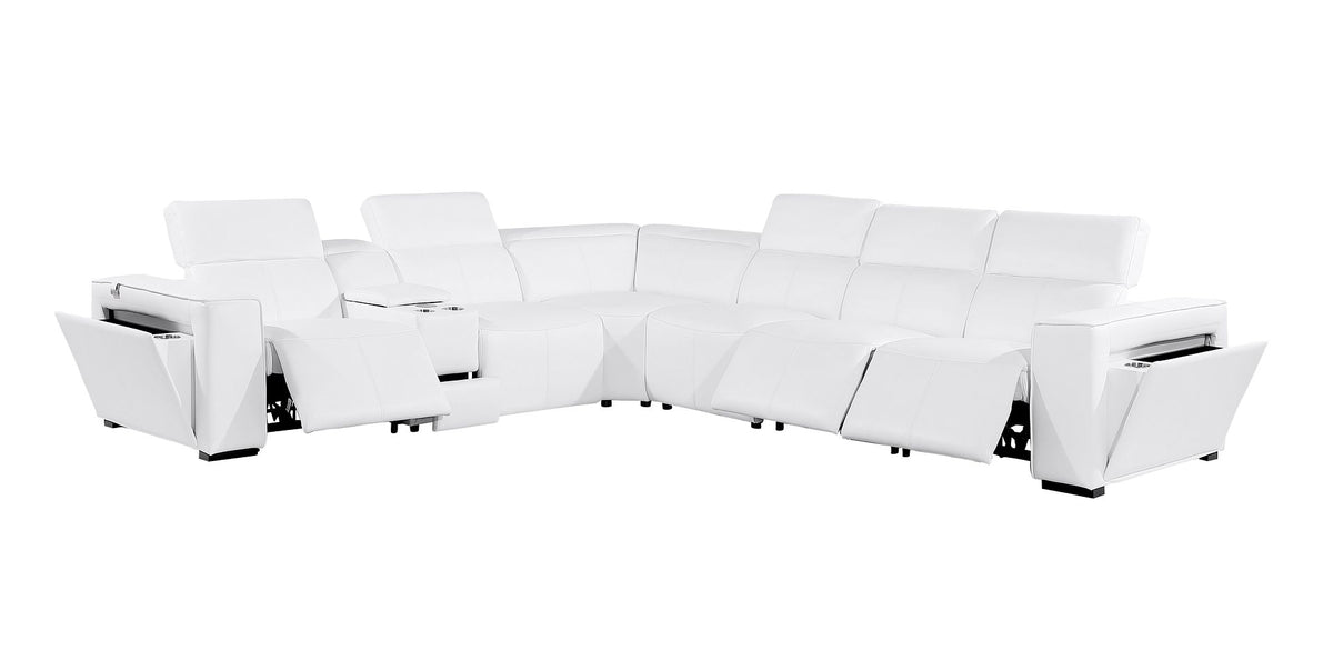 1224 Divanitalia 7-Piece L-Shaped Sectional Sofa in Top Grain Italian Leather with 3 Power Recliners & Power Headrests - White - SKU 1224-WHITE-7PC-3PWR-SECTIONAL - view 4