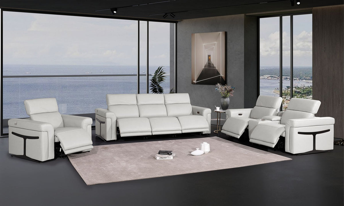1126 Divanitalia 7-Piece Modular Power Reclining Sofa, Loveseat & Chair Set in Top Grain Italian Leather with 6 Power Recliners & Power Headrests - Light Grey - SKU 1126-LT_GREY-7.6-HT-3PC - view 2