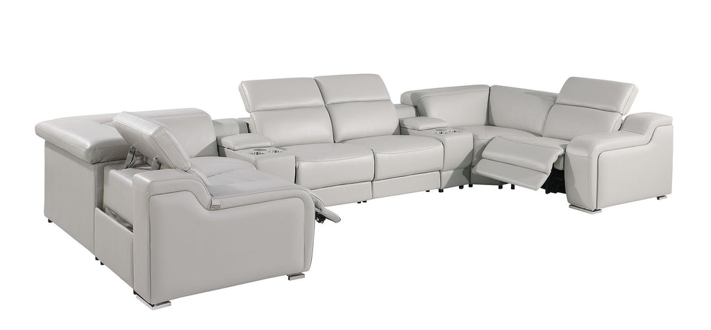 1116 Divanitalia 8-Piece U-Shaped Sectional Sofa in Top Grain Italian Leather with 2 Power Recliners & Power Headrests - Light Grey - SKU 1116-LT_GREY-8PC-2PWR-U-SECTIONAL-GROUP - view 5