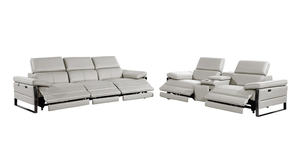 1246 Divanitalia Modular Power Triple Reclining Sofa and Console Loveseat Set with Power Headrests - Top Grain Italian Leather - Light Grey - SKU 1246-LT-GREY-6.5-HT-2PC - view 4