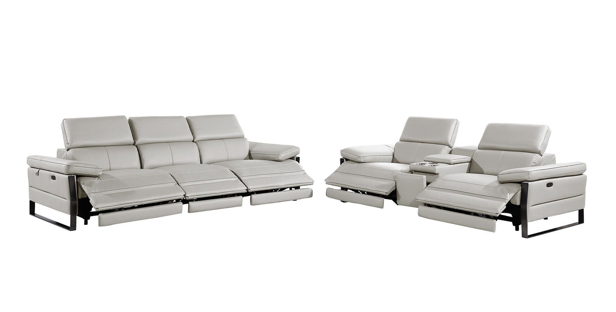 1246 Divanitalia Modular Power Triple Reclining Sofa and Console Loveseat Set with Power Headrests - Top Grain Italian Leather - Light Grey - SKU 1246-LT-GREY-6.5-HT-2PC - view 4