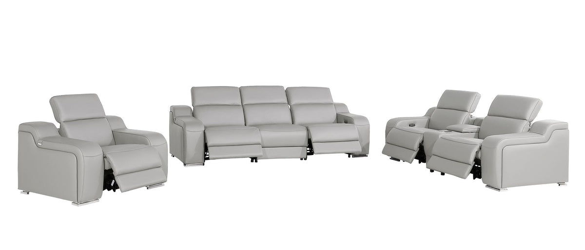 1116 Divanitalia 7-Piece Modular Power Reclining Sofa, Loveseat & Chair Set in Top Grain Italian Leather with 5 Power Recliners & Power Headrests - Light Grey - SKU 1116-LT_GREY-7.5-HT-3PC - view 4