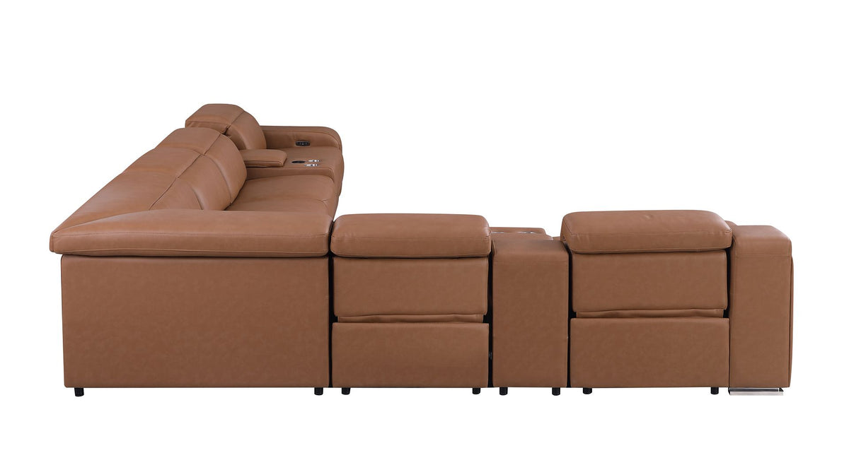 1116 Divanitalia 8-Piece L-Shaped Sectional Sofa in Top Grain Italian Leather with 4 Power Recliners & Power Headrests - Cognac - SKU 1116-COGNAC-8PC-4PWR-SECTIONAL - GROUP - view 6