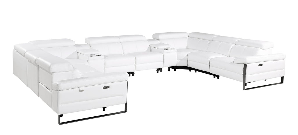 1246 Divanitalia 10-Piece U-Shaped Modular Power Reclining Sectional Sofa with 4 Power Recliners and Power Headrests - Top Grain Italian Leather
