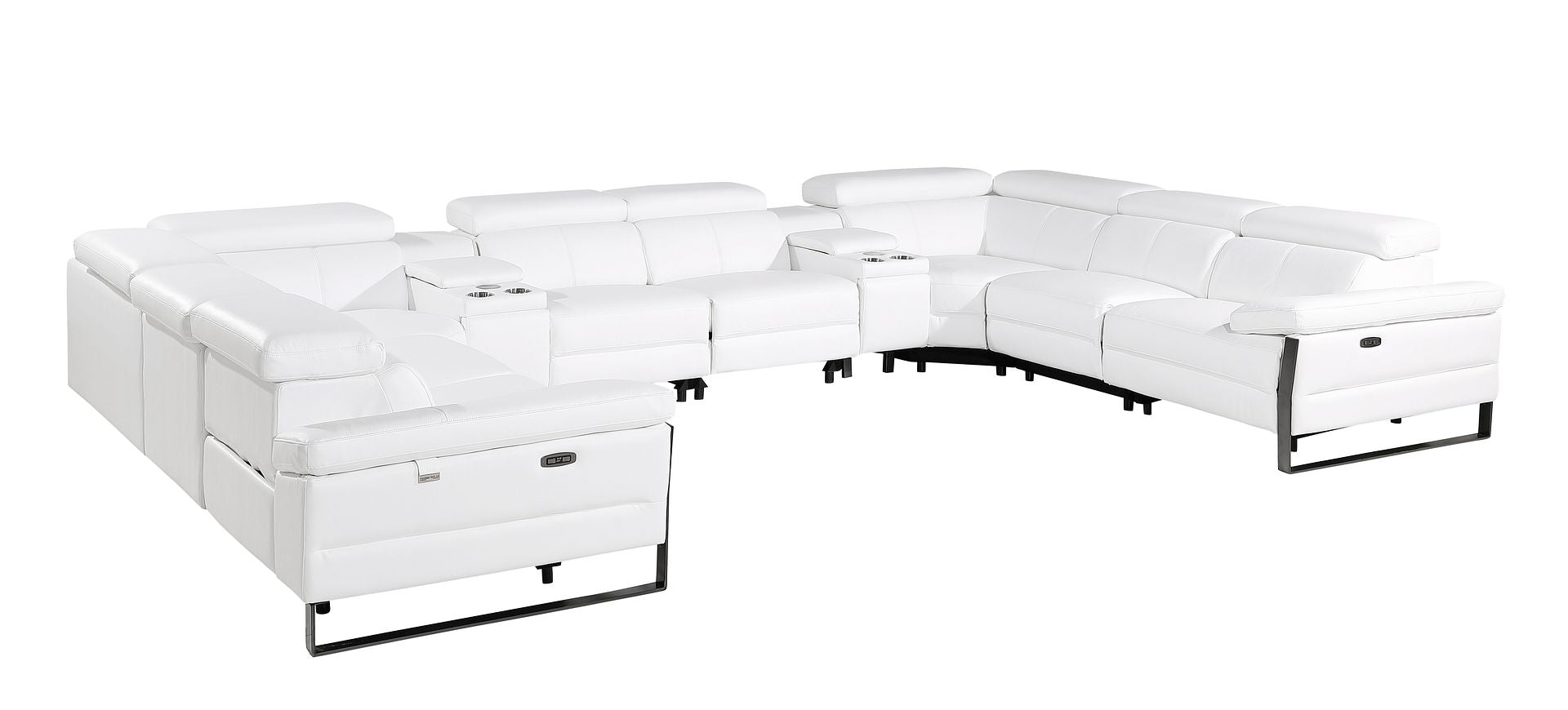 1246 Divanitalia 10-Piece U-Shaped Modular Power Reclining Sectional Sofa with 4 Power Recliners and Power Headrests - Top Grain Italian Leather