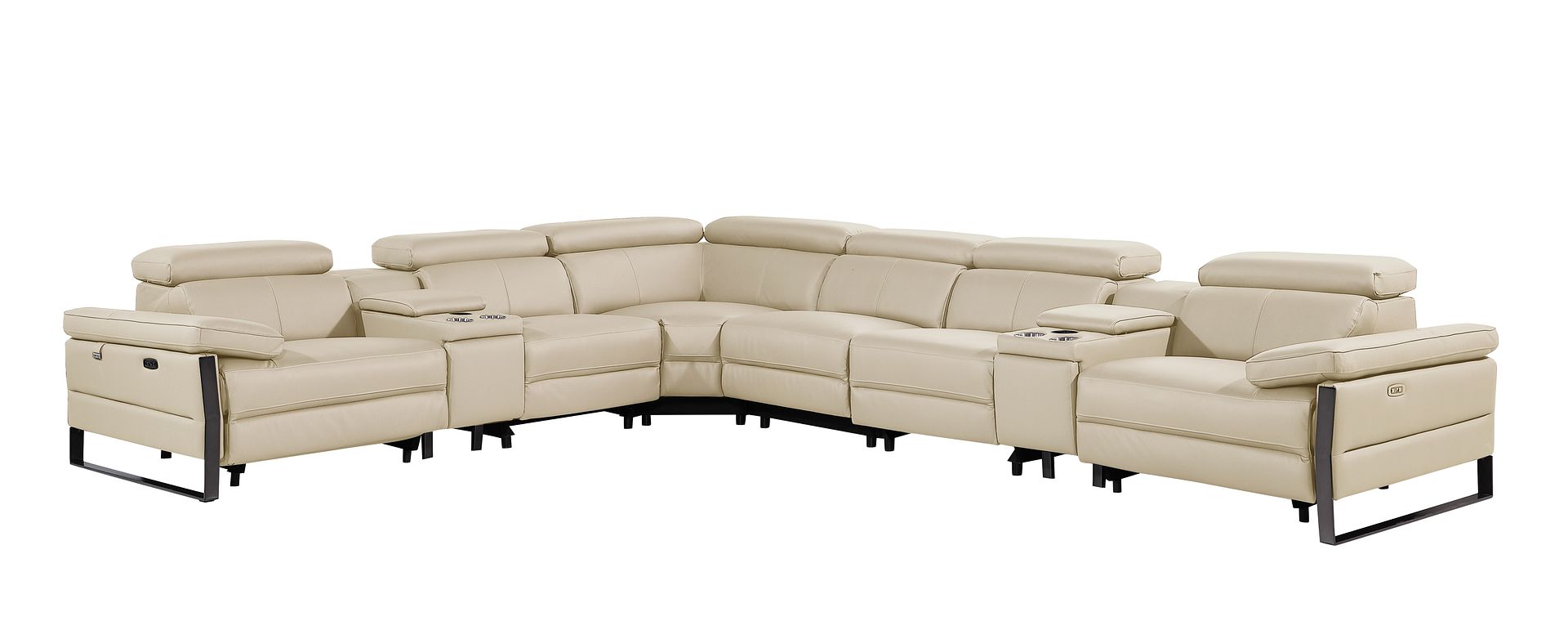 1246 Divanitalia 8-Piece L-Shaped Modular Power Reclining Sectional Sofa with 3 Power Recliners and Power Headrests - Top Grain Italian Leather