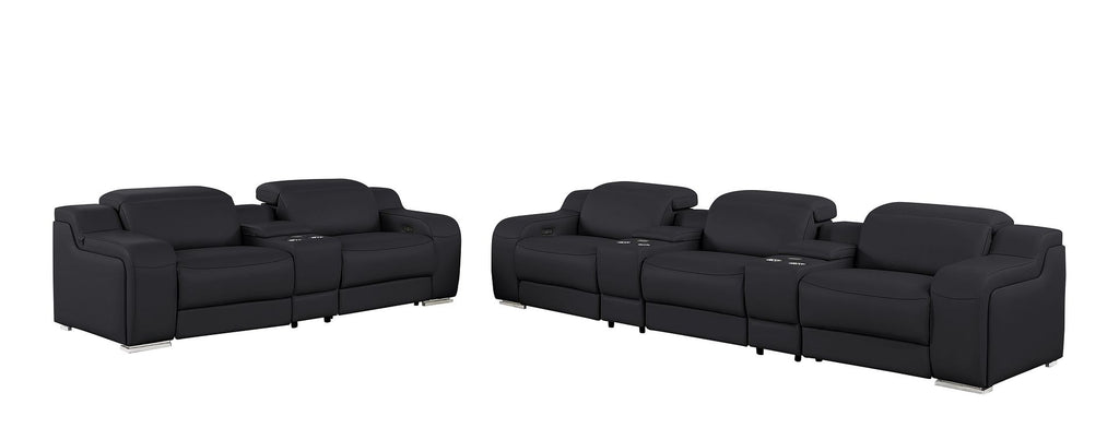 1116 Divanitalia 8-Piece Modular Power Reclining Sofa & Loveseat Set in Top Grain Italian Leather with 5 Power Recliners & Power Headrests - Black - SKU 1116-BLACK-8.5-HT - view 4