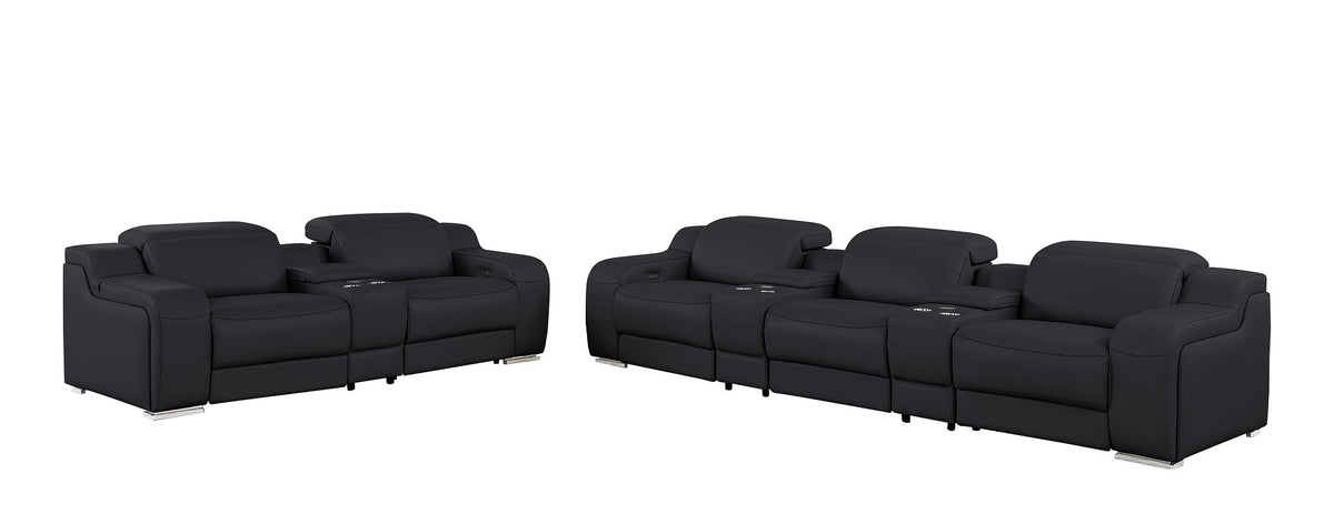 1116 Divanitalia 8-Piece Modular Power Reclining Sofa & Loveseat Set in Top Grain Italian Leather with 5 Power Recliners & Power Headrests - Black - SKU 1116-BLACK-8.5-HT - view 4